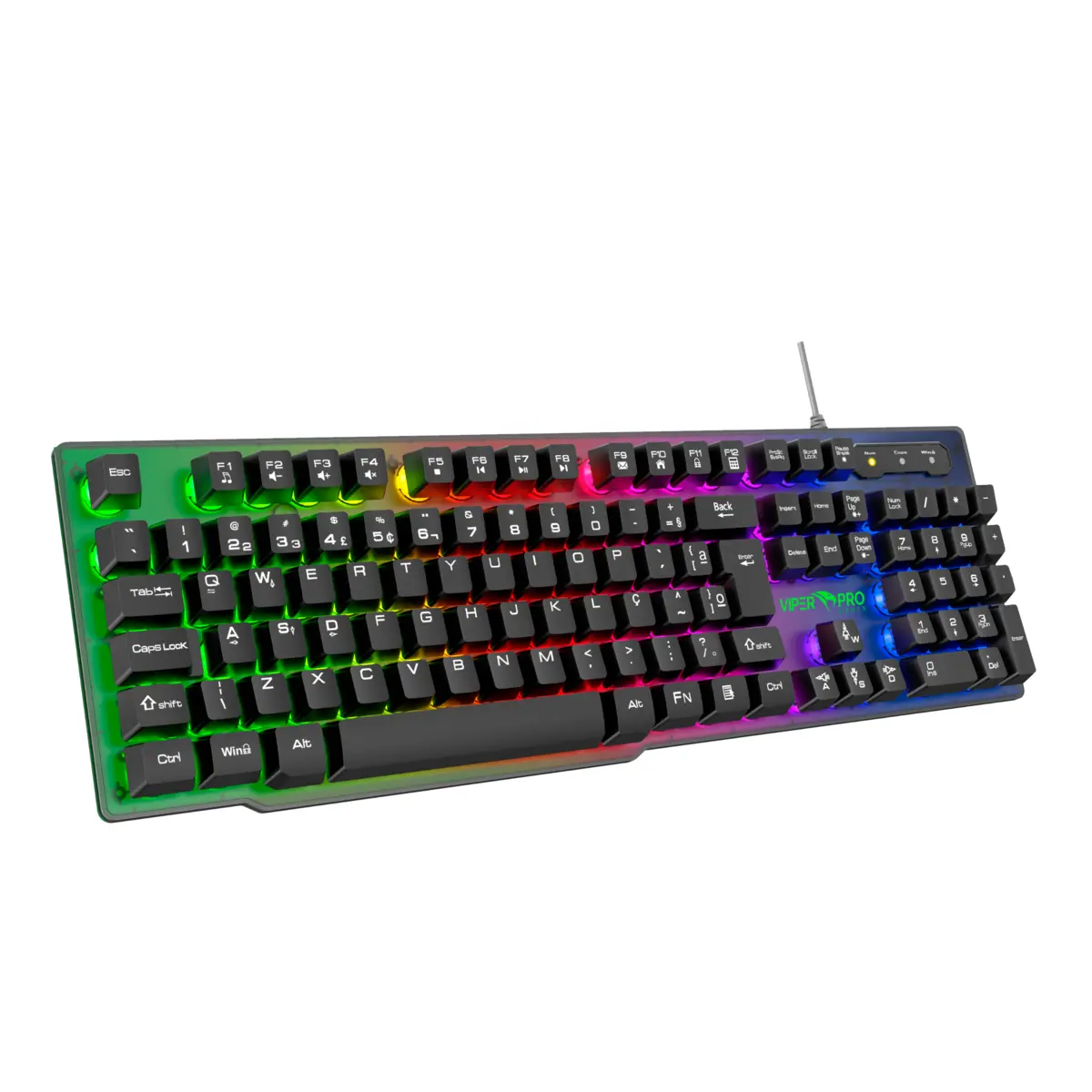 Teclado Gamer Viper Pro Naja Semi Mecânico RGB Retroiluminado ABNT2 Preto - Vivensis