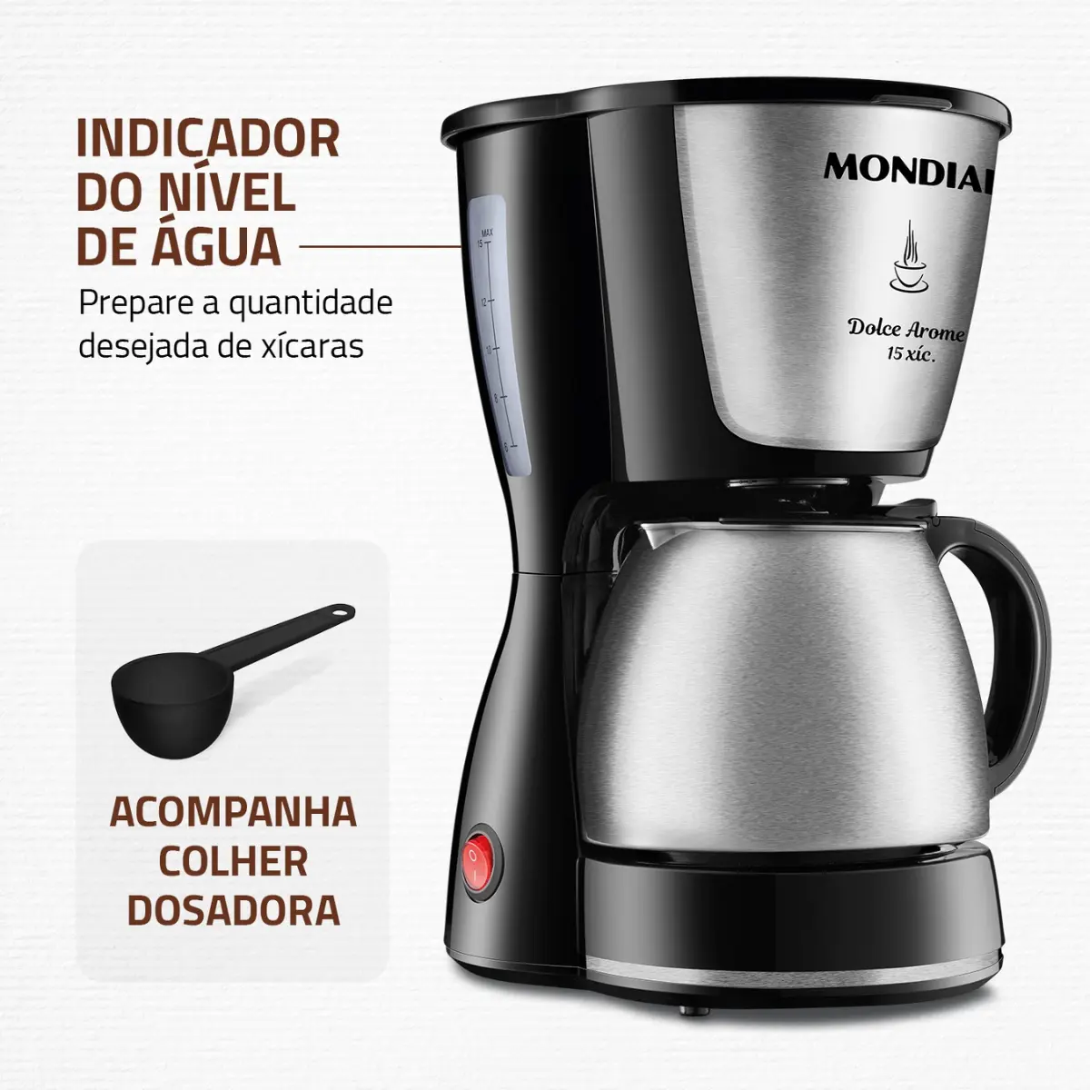 Cafeteira Elétrica Dolce Arome 15XIC C-34JI-15X 127v Inox/Preto - Mondial