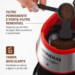 Cafeteira com 02 Xícaras Smart Coffee Filtro Permanente C-42-2X-RI 127v Vermelho - Mondial