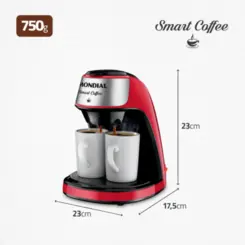 Cafeteira com 02 Xícaras Smart Coffee Filtro Permanente C-42-2X-RI 127v Vermelho - Mondial