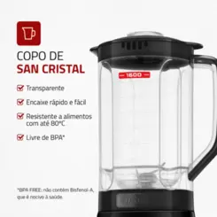 Liquidificador Pratic Turbo 2,2L L-98-B 127v Preto - Mondial