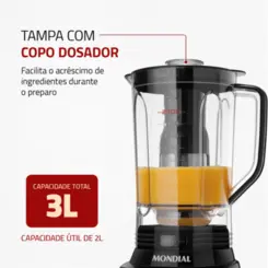 Liquidificador Turbo Inox 12 Velocidades + Pulsar 3L L-1100-BI 127v Inox/Preto - Mondial