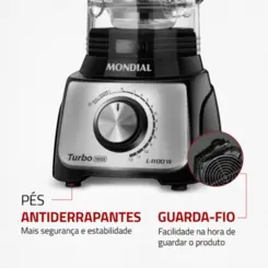 Liquidificador Turbo Inox 12 Velocidades + Pulsar 3L L-1100-BI 127v Inox/Preto - Mondial