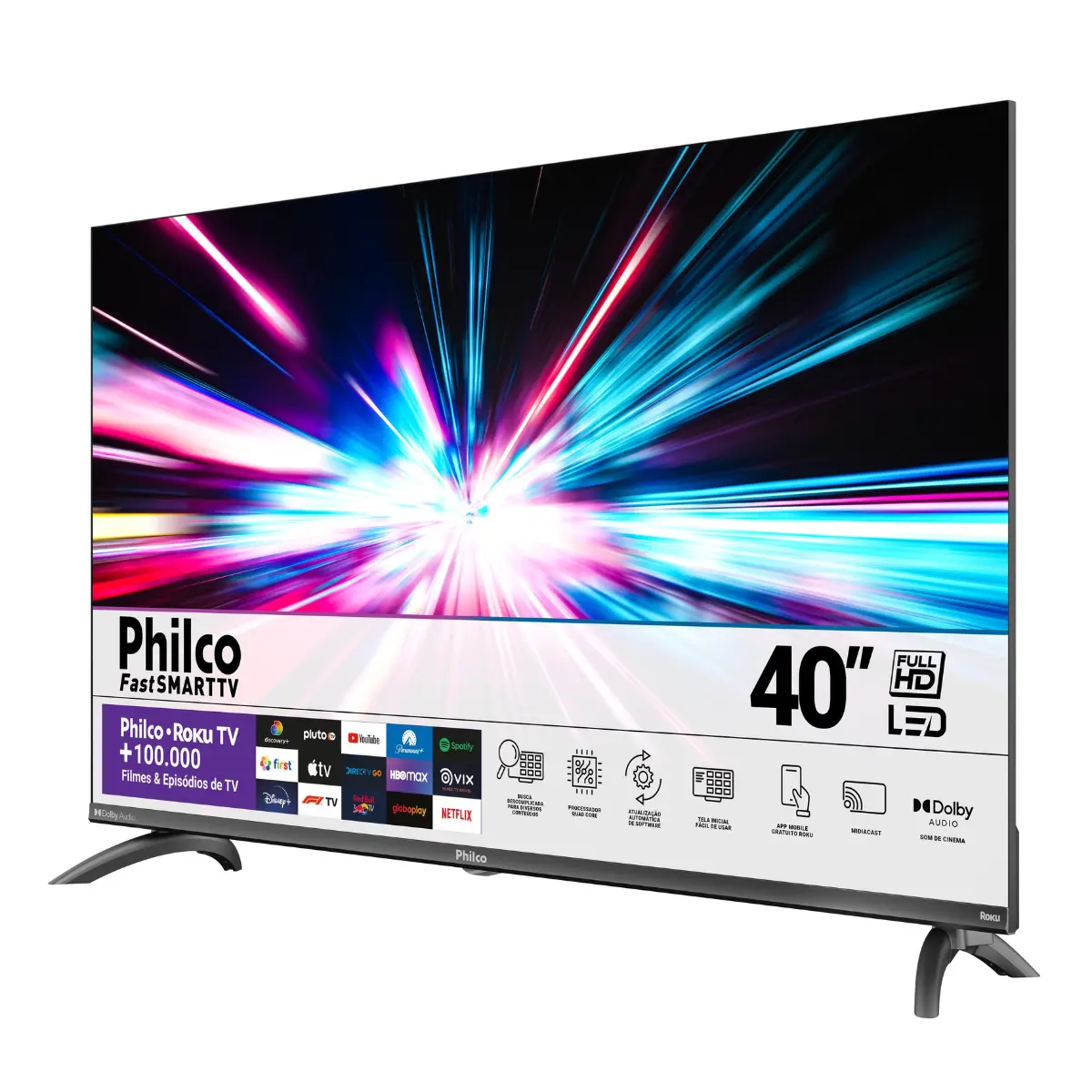 Smart TV 40" Roku LED, Dolby Audio, Entradas USB e HDMI PTV40M9GR2CGB Cinza - Philco