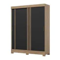 Roupeiro Briz Solteiro Flex com 2 Portas Deslizantes 2 Gavetas B353-210 Jequitibá Brilho/Preto - Henn