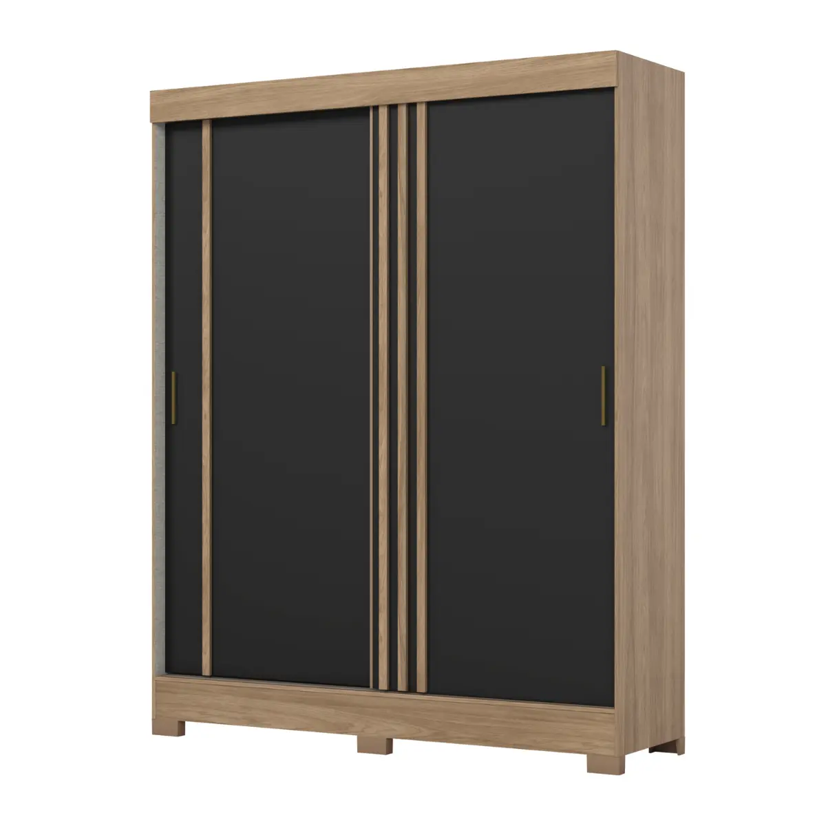 Roupeiro Briz Solteiro Flex com 2 Portas Deslizantes 2 Gavetas B353-210 Jequitibá Brilho/Preto - Henn