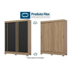 Roupeiro Briz Solteiro Flex com 2 Portas Deslizantes 2 Gavetas B353-210 Jequitibá Brilho/Preto - Henn