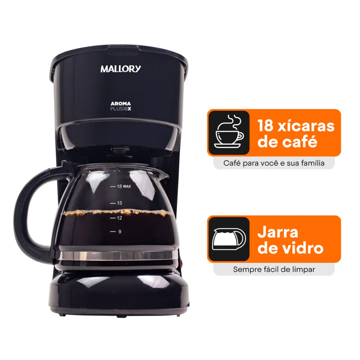 Cafeteira Elétrica Aroma Plus 18 Xícaras 750ml B92000691 127v Preto - Mallory