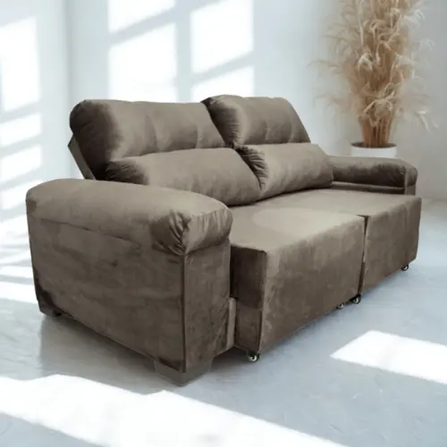 Estofado Confort com 03 Lugares Paris Veludo 38186 Marrom - Marjom