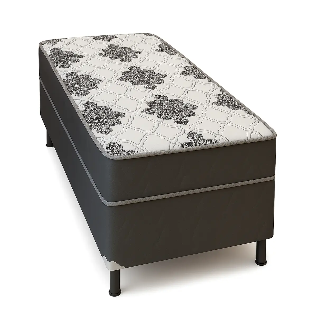 Cama Box Iara Premium Solteiro Conjugada D28 44X188X88 Mandala/Branco/Grafite - Marjom