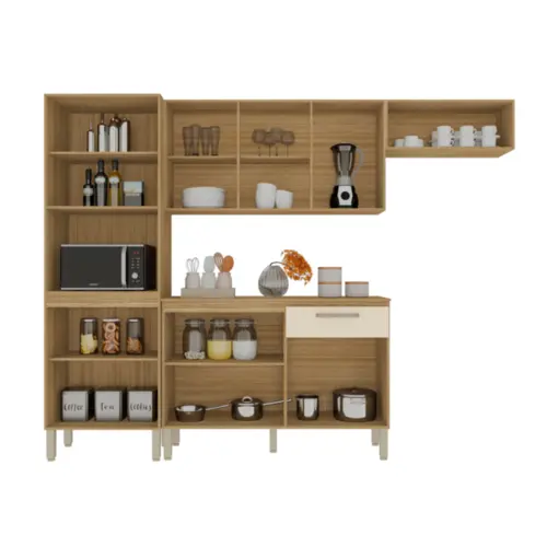 Cozinha Versalhes Plus com 12 Portas 01 Gaveta MDF 9031 Freijó/Soft - Kit's Paraná