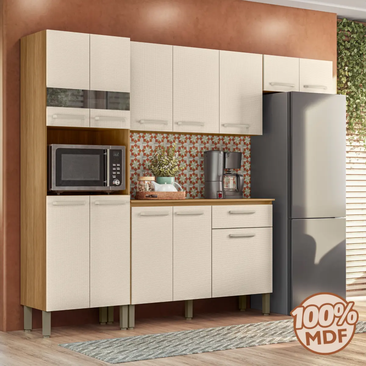 Cozinha Versalhes Plus com 12 Portas 01 Gaveta MDF 9031 Freijó/Soft - Kit's Paraná