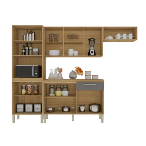 Cozinha Versalhes Plus com 12 Portas 01 Gaveta MDF 8977 Freijó/Gris - Kit's Paraná