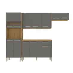 Cozinha Versalhes Plus com 12 Portas 01 Gaveta MDF 8977 Freijó/Gris - Kit's Paraná