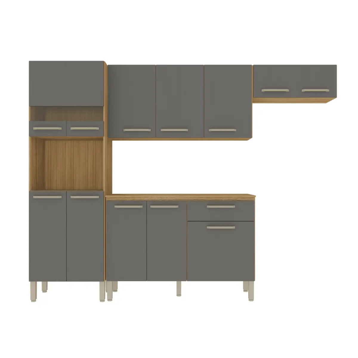 Cozinha Versalhes Plus com 12 Portas 01 Gaveta MDF 8977 Freijó/Gris - Kit's Paraná