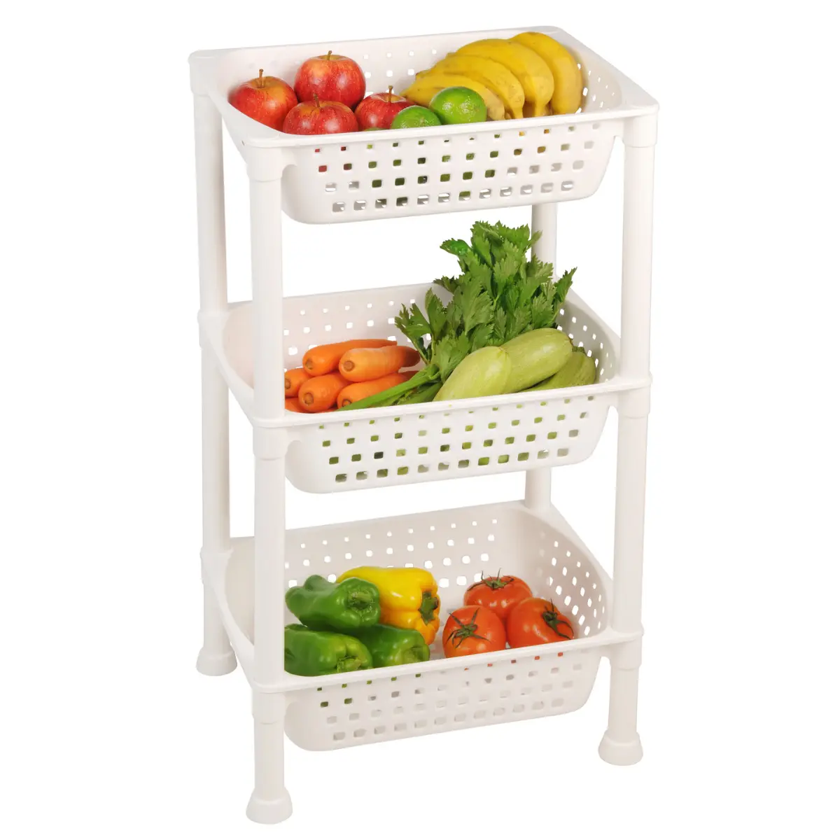 Fruteira Plástica com 3 Bandejas 10101 Branco - Ordene