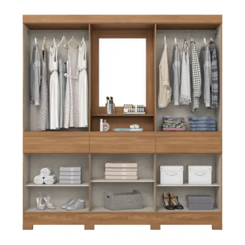 Roupeiro Briz com Espelho 10 Portas 3 Gavetas B374-127 Nature/Off White - Henn