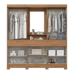 Roupeiro Briz com Espelho 10 Portas 3 Gavetas B374-127 Nature/Off