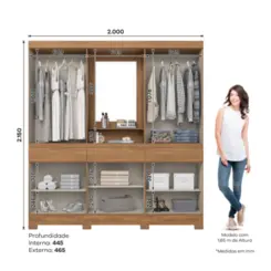 Roupeiro Briz com Espelho 10 Portas 3 Gavetas B374-127 Nature/Off White - Henn