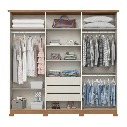 Roupeiro Vigo Casal com Espelho 6 Portas 3 Gavetas DE305-129 Nature/Off White - Henn