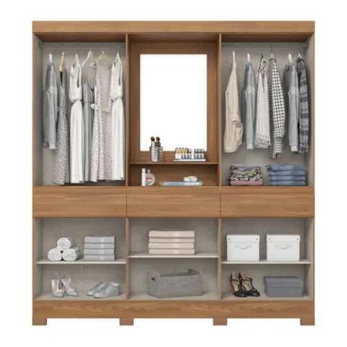 Roupeiro Briz Casal com Espelho 10 Portas 3 Gavetas B374-215 Nature/Preto - Henn