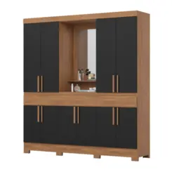 Roupeiro Briz Casal com Espelho 10 Portas 3 Gavetas B374-215 Nature/Preto - Henn