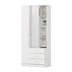 Roupeiro Doha Multiuso com Espelho 2 Portas 3 Gavetas D332-10 Branco - Henn