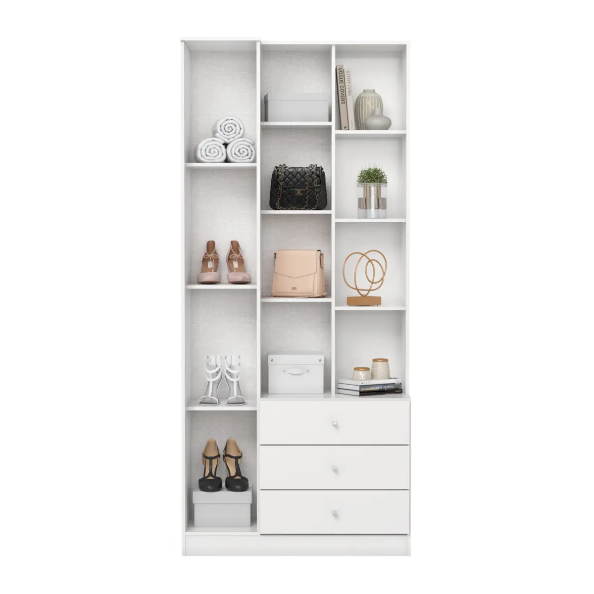 Roupeiro Doha Multiuso com Espelho 2 Portas 3 Gavetas D332-10 Branco - Henn