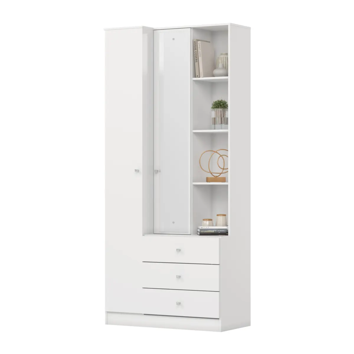 Roupeiro Doha Multiuso com Espelho 2 Portas 3 Gavetas D332-10 Branco - Henn