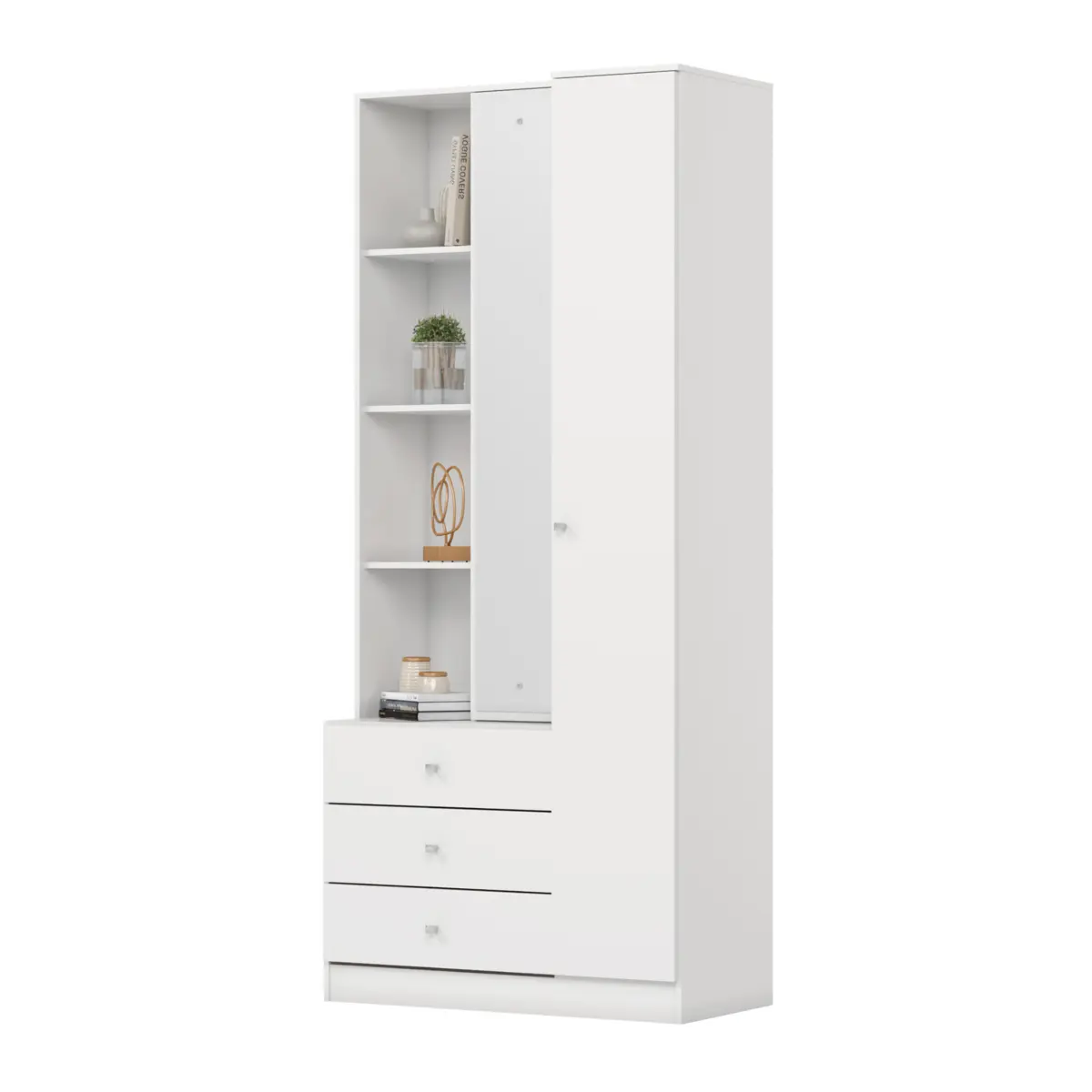 Roupeiro Doha Multiuso com Espelho 2 Portas 3 Gavetas D332-10 Branco - Henn