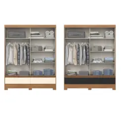Roupeiro Briz Flex com Espelho 2 Portas Deslizantes BE416-202 Nature/Off White/Preto - Henn
