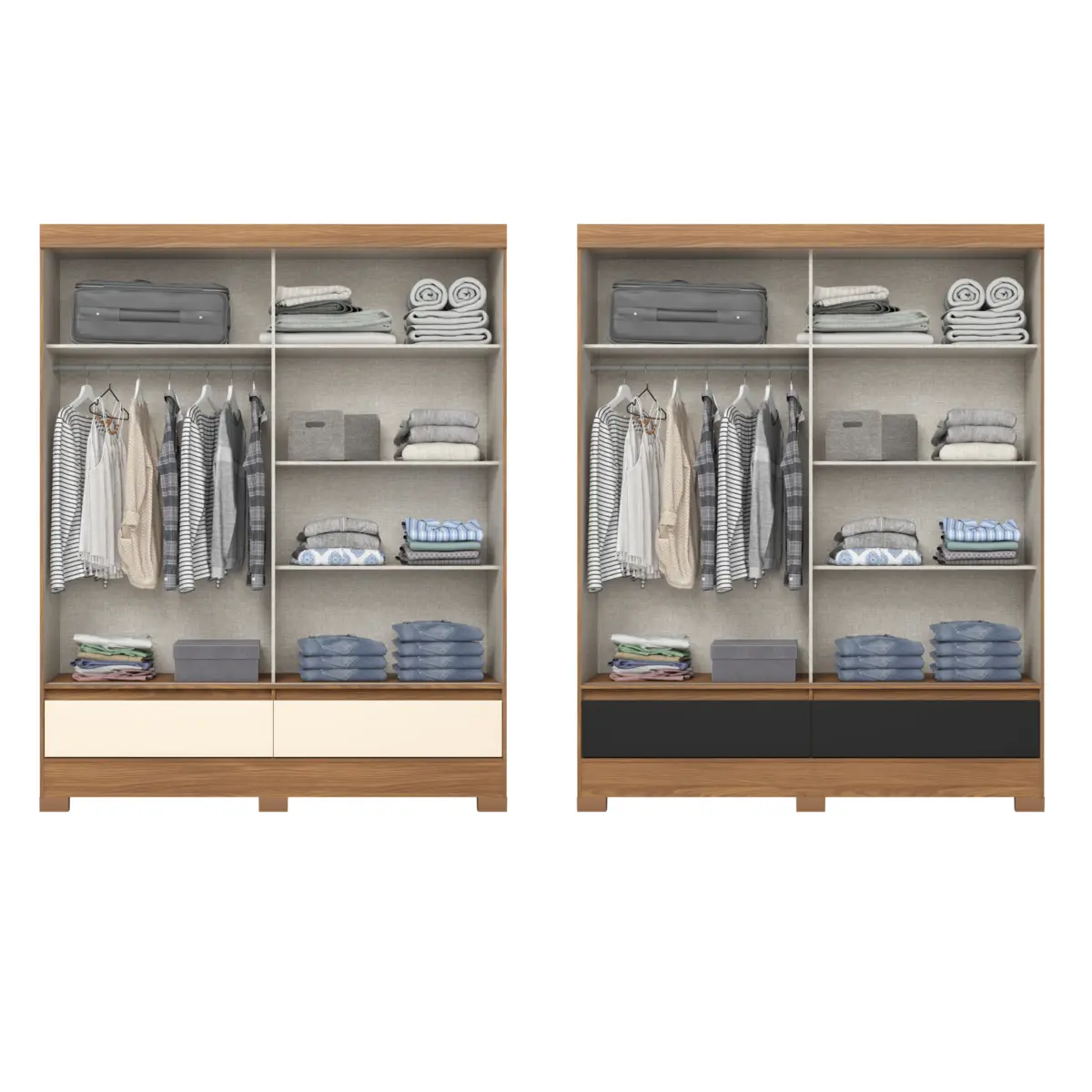 Roupeiro Briz Flex com Espelho 2 Portas Deslizantes BE416-202 Nature/Off White/Preto - Henn