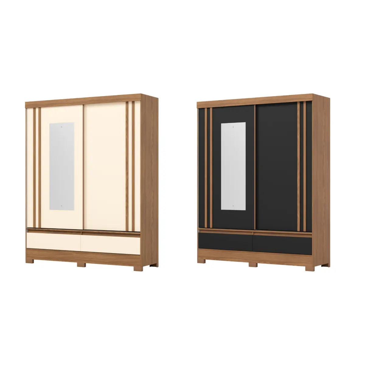 Roupeiro Briz Flex com Espelho 2 Portas Deslizantes BE416-202 Nature/Off White/Preto - Henn