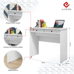 Escrivaninha com 2 Gavetas 04000 Branco - EJ MÓVEIS