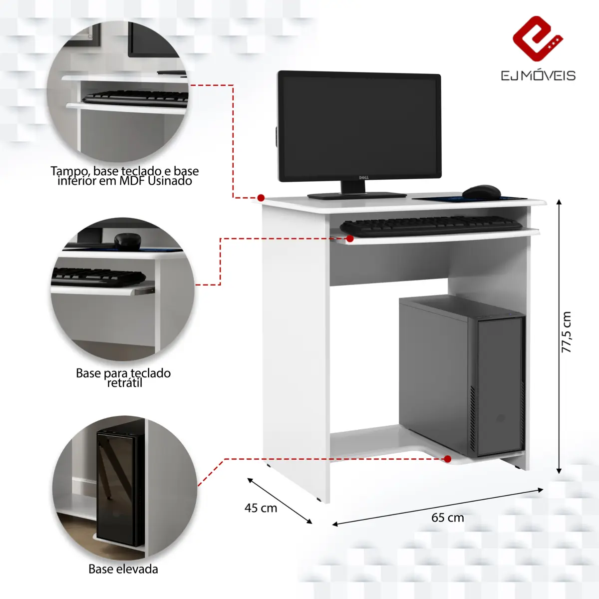 Mesa Para Computador Prática com 1 Bandeja 06300 Branco - EJ MÓVEIS