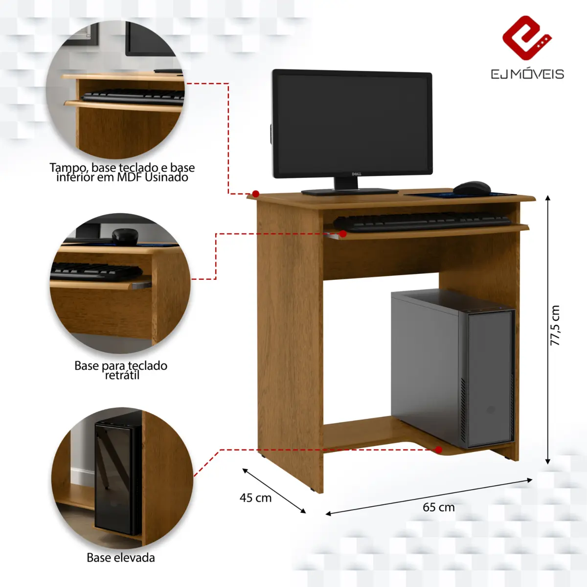 Mesa Para Computador Prática com 1 Bandeja 06365 Freijó - EJ MÓVEIS