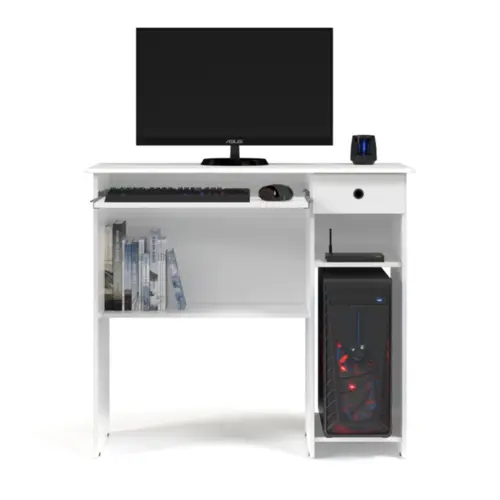 Mesa Para Computador Viena 1 Gaveta 2 Prateleiras 06600 Branco - EJ MÓVEIS