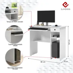 Mesa Para Computador Viena 1 Gaveta 2 Prateleiras 06600 Branco - EJ MÓVEIS