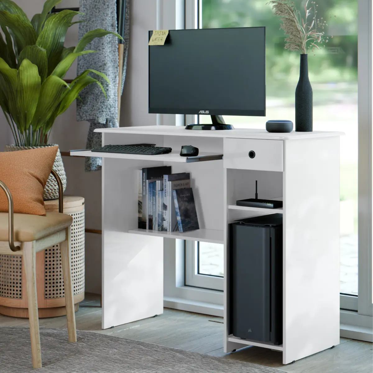 Mesa Para Computador Viena 1 Gaveta 2 Prateleiras 06600 Branco - EJ MÓVEIS