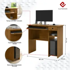 Mesa Para Computador Viena com 1 Gaveta 2 Preteleiras 06665 Freijó - EJ MÓVEIS