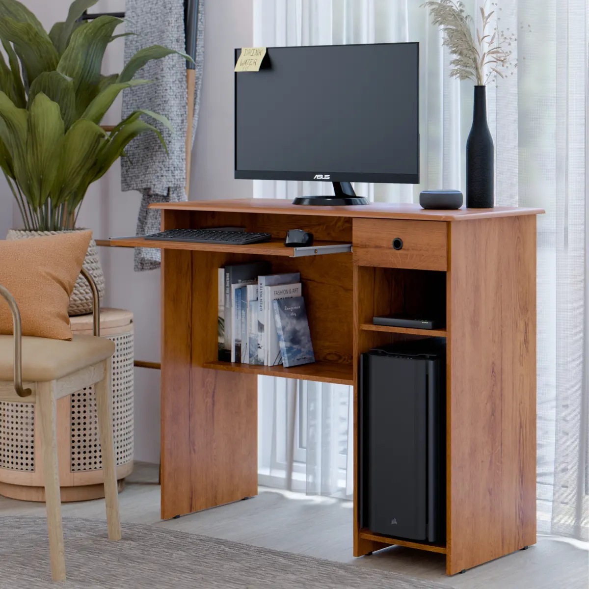 Mesa Para Computador Viena com 1 Gaveta 2 Preteleiras 06665 Freijó - EJ MÓVEIS