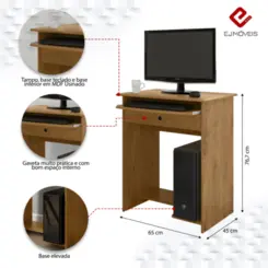 Mesa Para Computador Prática com 1 Gaveta 1 Bandeja 06765 Freijó - EJ MÓVEIS