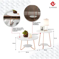 Conjunto Mesa de Centro Liz Sofisticada 21700 Branco - EJ MÓVEIS