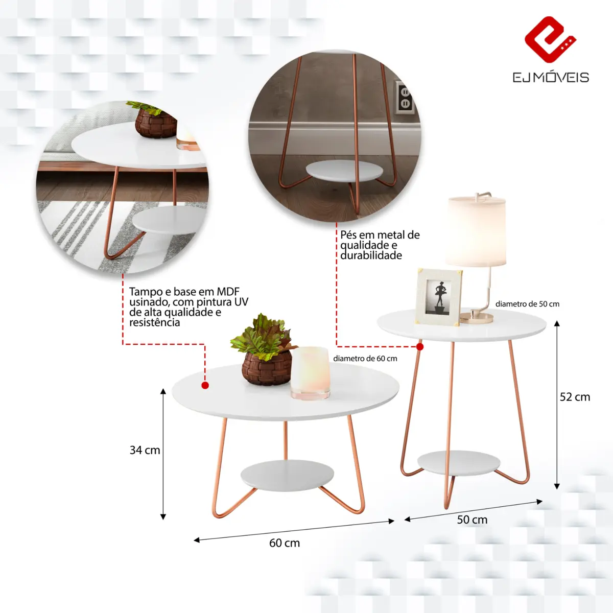 Conjunto Mesa de Centro Liz Sofisticada 21700 Branco - EJ MÓVEIS