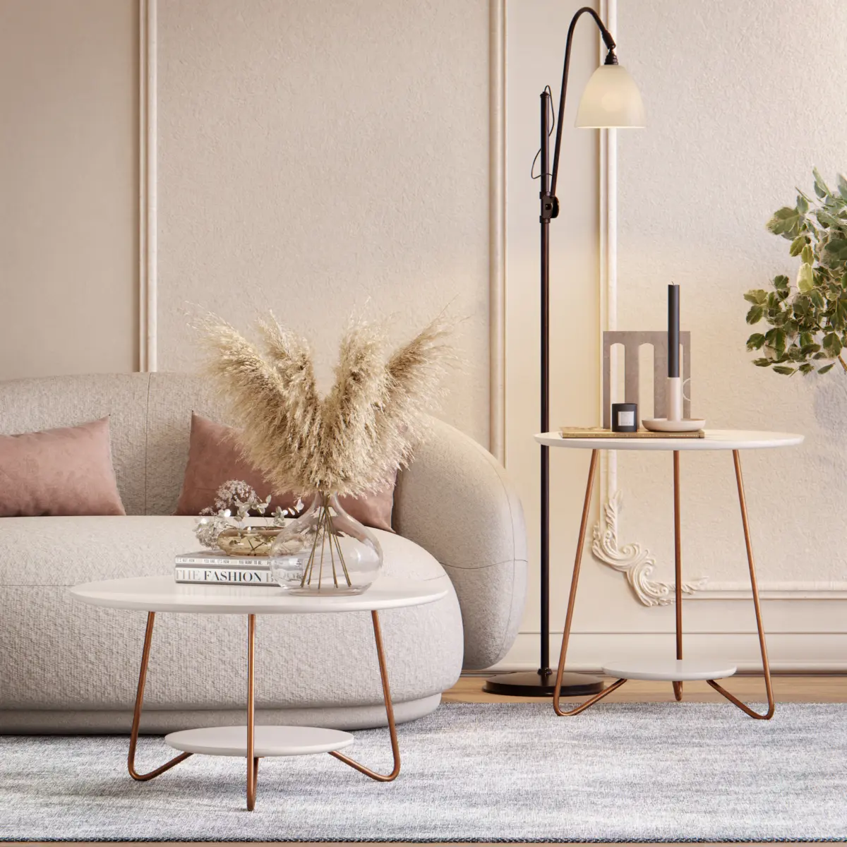 Conjunto Mesa de Centro Liz Sofisticada 21715 Off White - EJ MÓVEIS