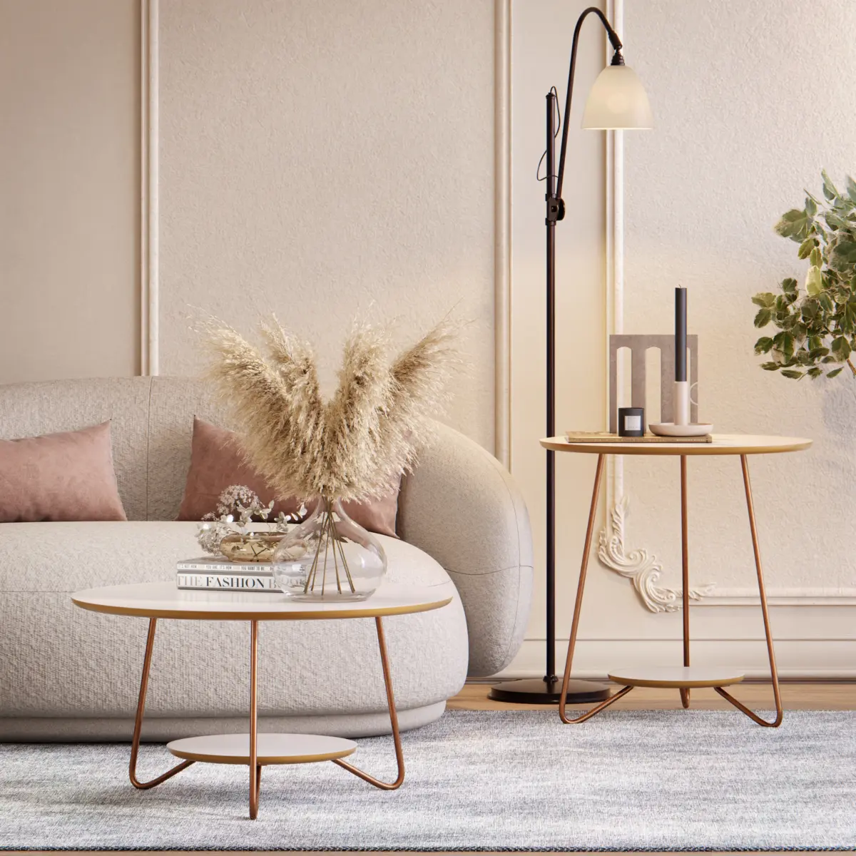 Conjunto Mesa de Centro Liz Sofisticada 21755 Freijó/Off White - EJ MÓVEIS