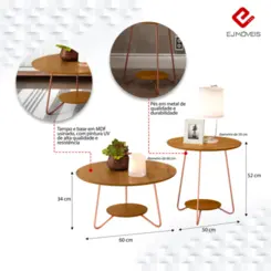 Conjunto Mesa de Centro Liz Sofisticada 21765 Freijó - EJ MÓVEIS
