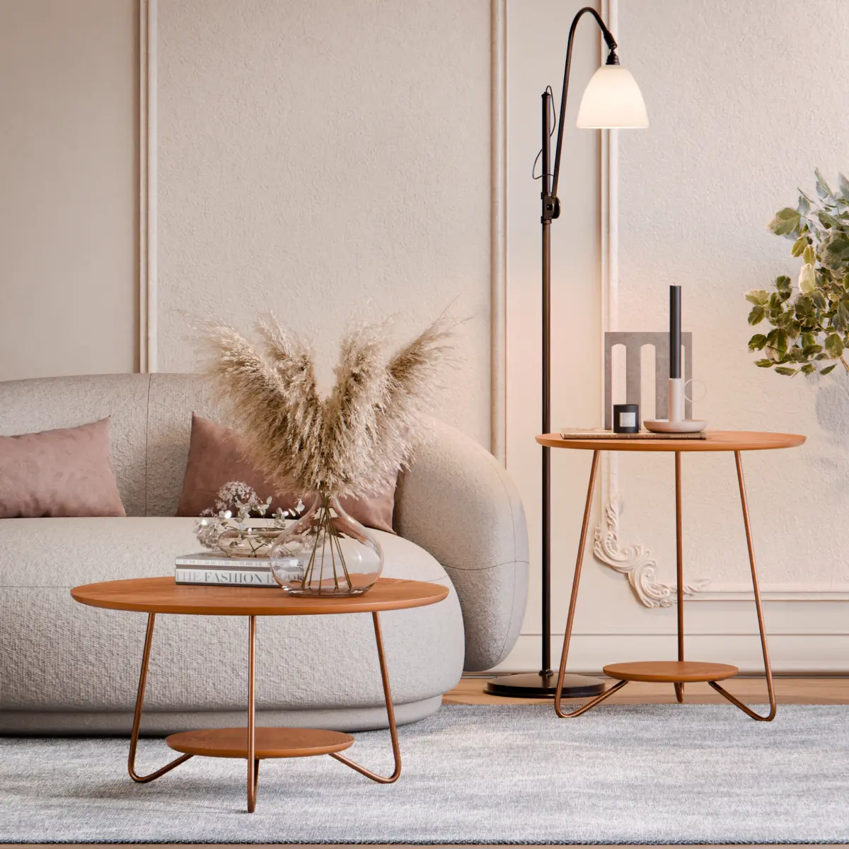 Conjunto Mesa de Centro Liz Sofisticada 21765 Freijó - EJ MÓVEIS