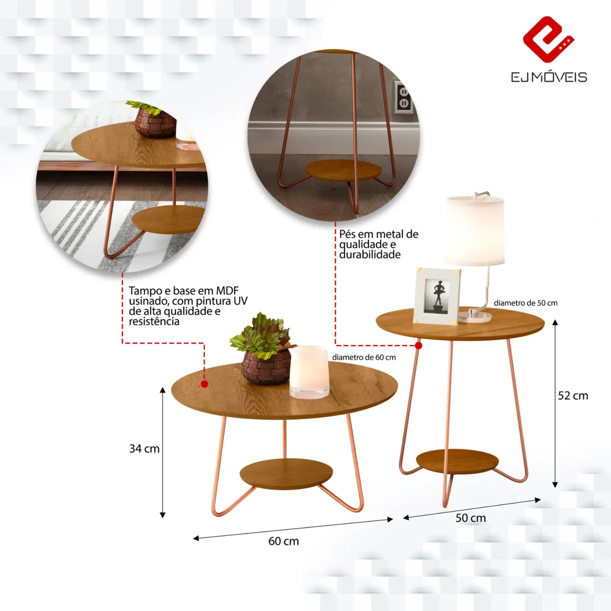 Conjunto Mesa de Centro Liz Sofisticada 21765 Freijó - EJ MÓVEIS