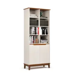 Armário Livreiro Flow com 2 Portas 54255 Freijó/Off White - EJ MÓVEIS